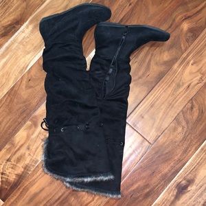 Beautiful Knee High Black Suede Boots Size 6.5